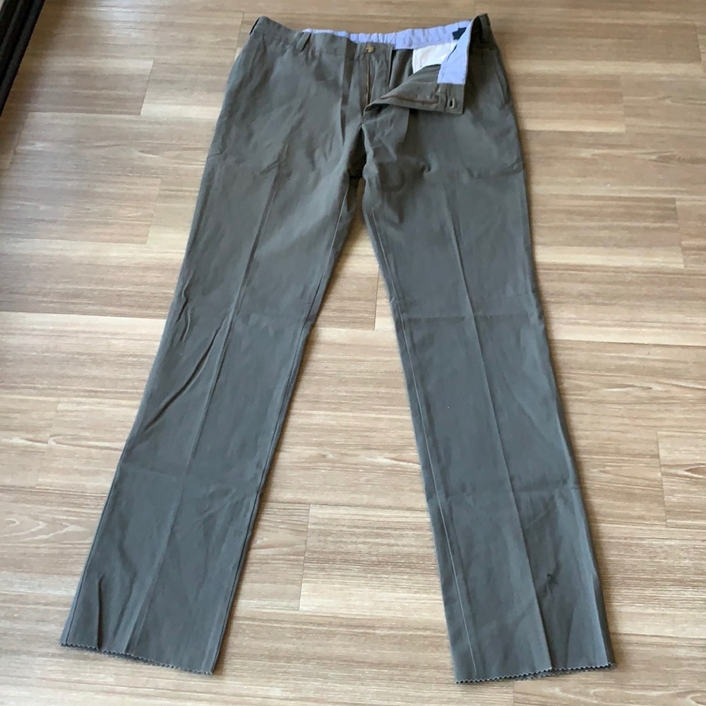 Frank’s made in USA color = Mushroom plain front trim fit tall inseam unhemmed